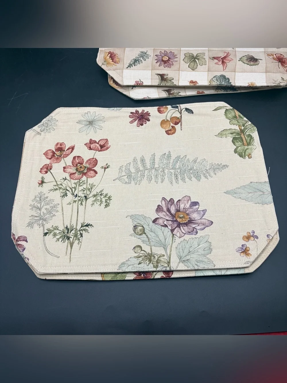 Vintage Waverly Placemats Set Of 6 Floral Botanical Plants Double Sided
